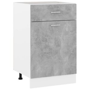 Chic Concrete Grey Engineered Wood Kitchen Storage Cabinet with Drawer & Shelves