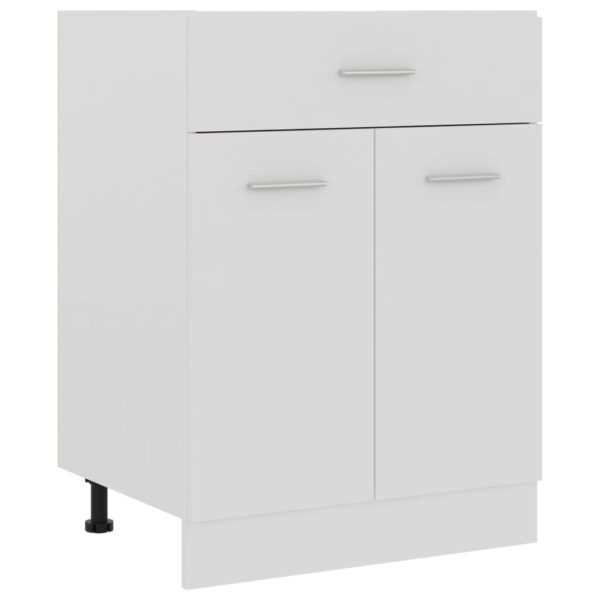 White Engineered Wood Kitchen Storage Cabinet with Drawer and Shelves