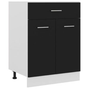 Chic Black Engineered Wood Kitchen Storage Cabinet with Drawer & Shelves