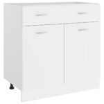 White Engineered Wood Kitchen Storage Cabinet with Drawer and Shelves