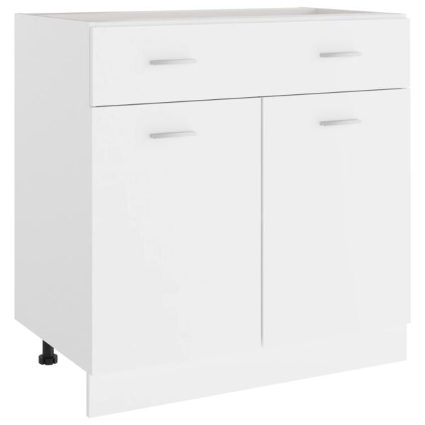 White Engineered Wood Kitchen Storage Cabinet with Drawer and Shelves