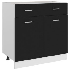 Chic Black Engineered Wood Kitchen Cabinet with Drawer and Shelves Storage