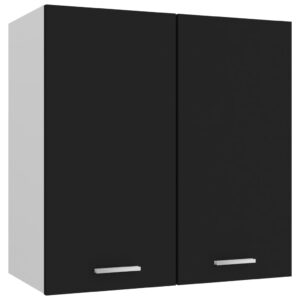 Wall Mounted Kitchen Storage Cabinet Black Engineered Wood with Shelves