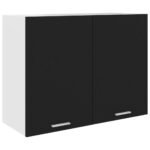 Wall Mounted Kitchen Storage Cabinet Black Engineered Wood with Shelves