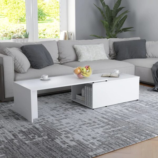 Elegant White Coffee Table Modern Engineered Wood Sturdy Easy Clean Chic Design