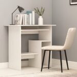 Modern White Engineered Wood Computer Desk with Shelf and Keyboard Tray