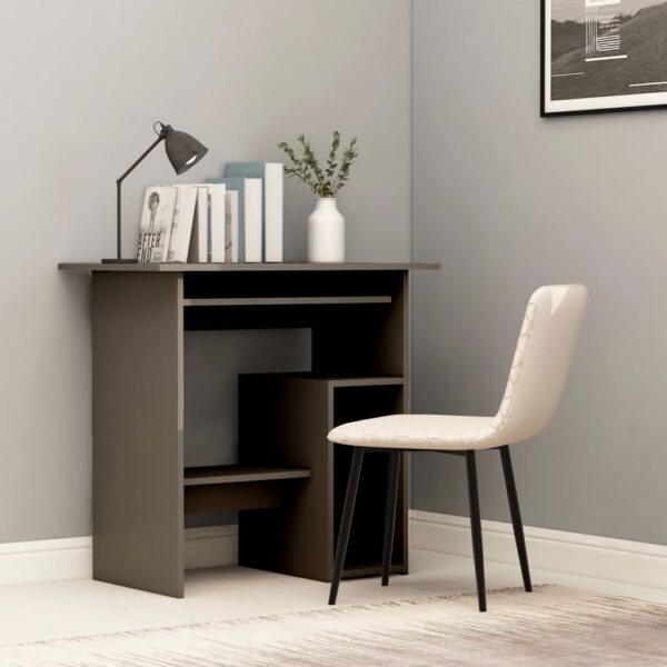 Modern Grey Computer Desk with Keyboard Tray and Storage Shelf for Home Office