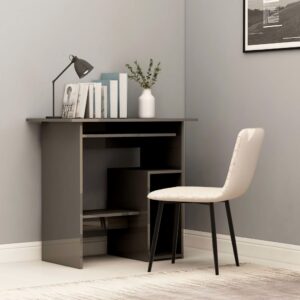 Modern High Gloss Grey Computer Desk with Shelves and Keyboard Tray Home Office