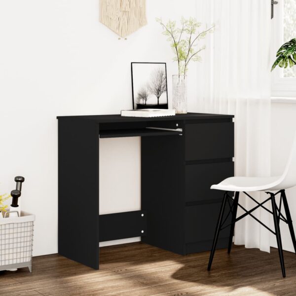 Elegant Black Engineered Wood Desk with Drawers Home Office Compact Study Table