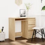 Elegant Sonoma Oak Finish Desk with Drawers for Home Office Study Area