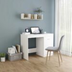 Modern White Writing Desk with Cabinet Storage Study Table Engineered Wood