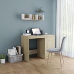 Modern Sonoma Oak Writing Desk with Cabinet Storage Study Office Workstation