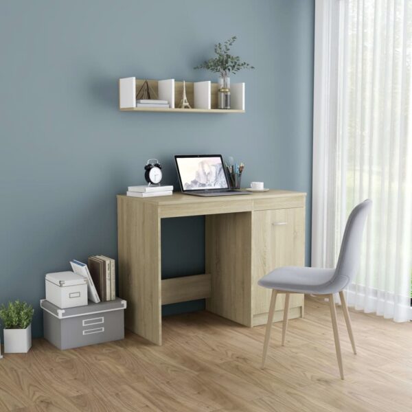 Modern Sonoma Oak Writing Desk with Cabinet Storage Study Office Workstation