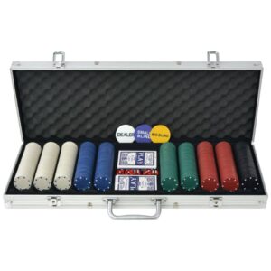 Poker Chip Set 500 Piece Casino Dice Cards Aluminium Case Multicolour Game Night