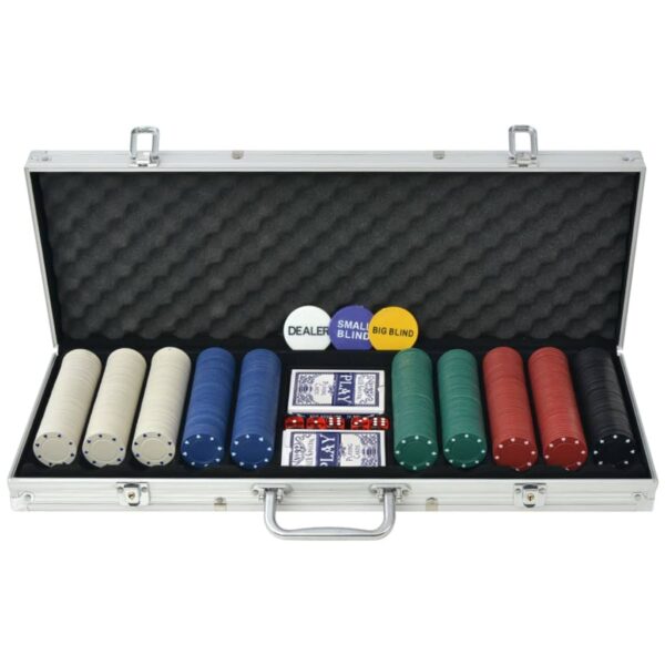 Poker Chip Set 500 Piece Casino Dice Cards Aluminium Case Multicolour Game Night