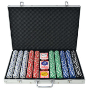 Poker Chip Set 1000 Piece Casino Game Dice Cards Aluminium Case Multicolor