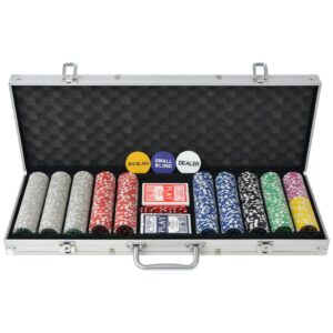 Poker Chip Set Casino Game Las Vegas  Aluminium Case Card Dice Multicolor