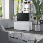 Chic White Engineered Wood TV Stand Cabinet with Storage Drawers and Door