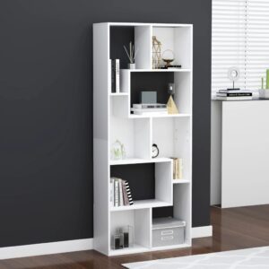 White Engineered Wood Bookshelf Cabinet Spacious Storage Organizer Versatile