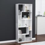 High Gloss White Engineered Wood Book Cabinet Spacious Storage Organizer Shelf