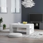 High Gloss White Coffee Table Modern Engineered Wood with Storage Shelves