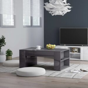 Stylish High Gloss Grey Coffee Table Durable Engineered Wood with Storage Shelf