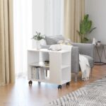 Elegant White Side Table Engineered Wood Two Tiers Mobile Tea Couch Stand