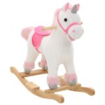 Kids Plush Rocking Unicorn Chair Soft White Pink Comfortable Wooden Base Toy