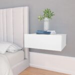 Chic White Floating Nightstand Wall-Mounted Drawer Engineered Wood Space-Saving