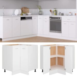 White Engineered Wood Corner Kitchen Cabinet Storage Organizer with Shelves