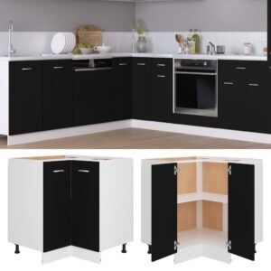 Chic Black Engineered Wood Corner Bottom Cabinet Storage Organizer Kitchen