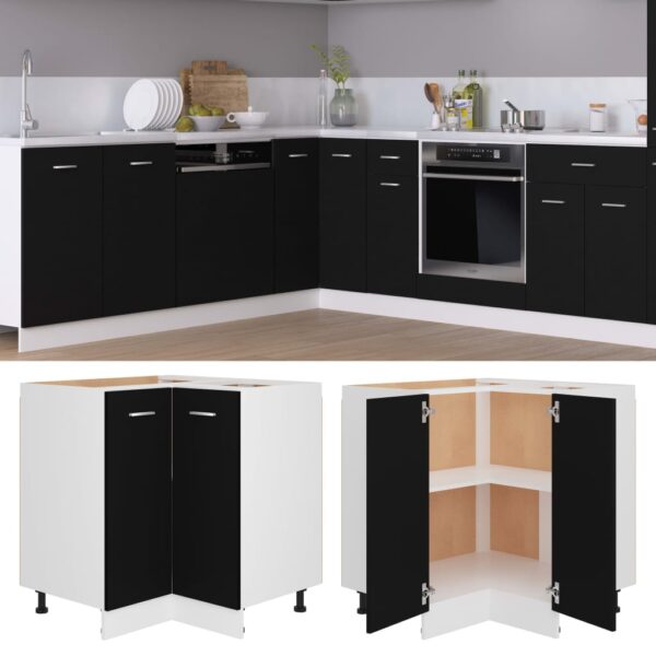 Chic Black Engineered Wood Corner Bottom Cabinet Storage Organizer Kitchen