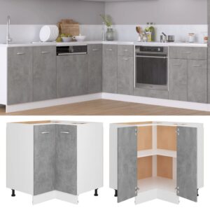 Chic Concrete Grey Engineered Wood Corner Kitchen Cabinet Storage Organizer