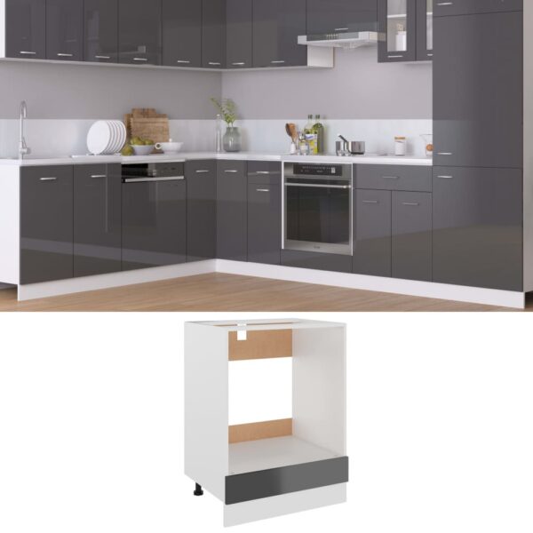 High Gloss Grey Kitchen Oven Cabinet Storage Organizer Engineered Wood Chic Look