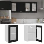 Chic Black Hanging Glass Cabinet Kitchen Storage Organizer Wall Mount Cupboard