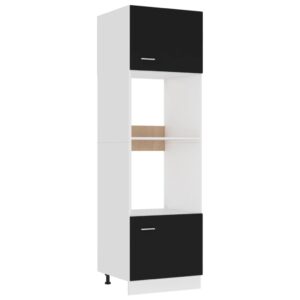 Chic Black Kitchen Microwave Storage Cabinet Spacious Shelves Organizer Wood