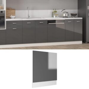 High Gloss Grey Dishwasher Front Panel Cover Engineered Wood Durable Easy Clean