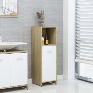 Bathroom Cabinet White and Sonoma Oak 30x30x95 cm Engineered Wood