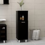 Chic Black Engineered Wood Bathroom Cabinet Storage Organizer with Door