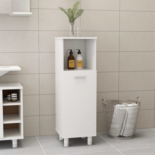 High Gloss White Bathroom Cabinet Chic Storage Cupboard with Door Organizer