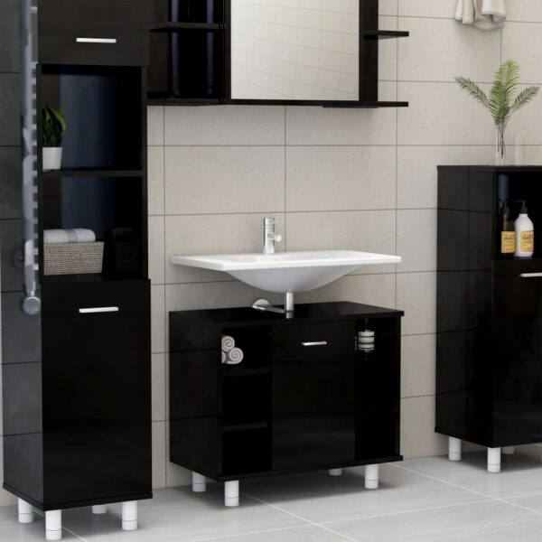 Bathroom Cabinet High Gloss Black 60x32x53.5 cm Engineered Wood