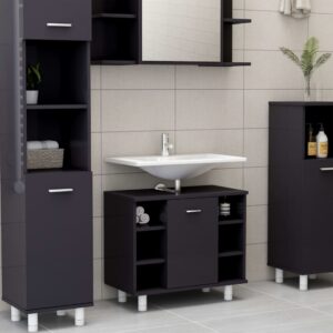 Bathroom Cabinet High Gloss Grey 60x32x53.5 cm Engineered Wood