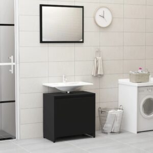 Bathroom Furniture Set Black Engineered Wood