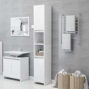 Chic White Engineered Wood Bathroom Cabinet Sleek Storage Organizer with Doors