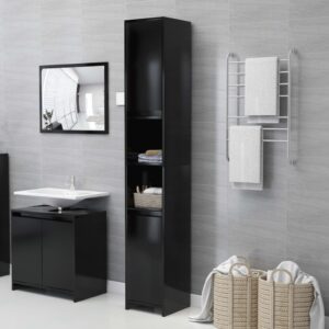 Chic Black Engineered Wood Bathroom Cabinet Sleek Storage Organizer with Doors