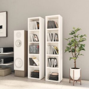 White Engineered Wood CD Storage Cabinets Twin Pack Slim Design Wall Mountable