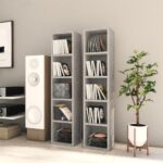 Engineered Wood CD Storage Cabinets Set of 2 - Concrete Grey Media Organizer