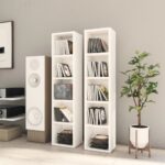 High Gloss White CD Storage Cabinets Twin Pack - Engineered Wood Media Shelves