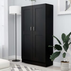 Chic Black Bookshelf Cabinet Storage Organizer with Doors Engineered Wood