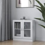 Chic White Display Cabinet Glass Doors Bookshelf Storage Organizer Wood Shelf